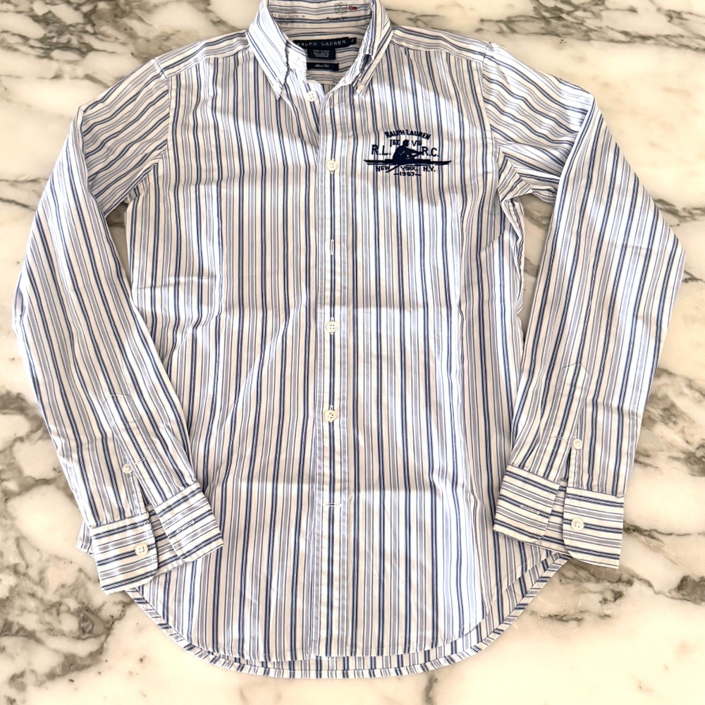 Polo Ralph Lauren Cotton Women's Blue stripe long sleeve shirt,‎  Size 2